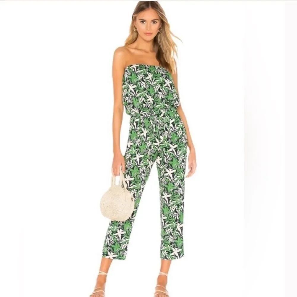 Revolve Green black XS Floral Strapless Cropped Pants Jumpsuit